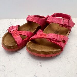 Birkenstock Rio Sandals Girls Size 33 Pink Metallic Sparkle Cork Footbed
